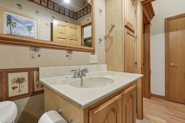 bathroom with vanity and wood finished floors