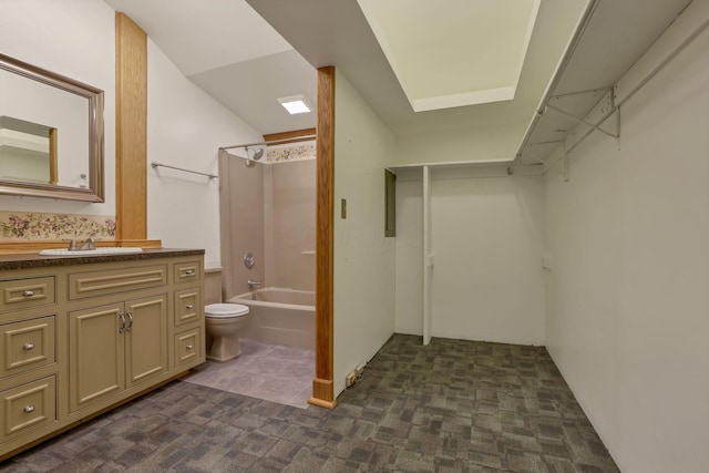 full bathroom with vanity, shower / tub combination, and toilet