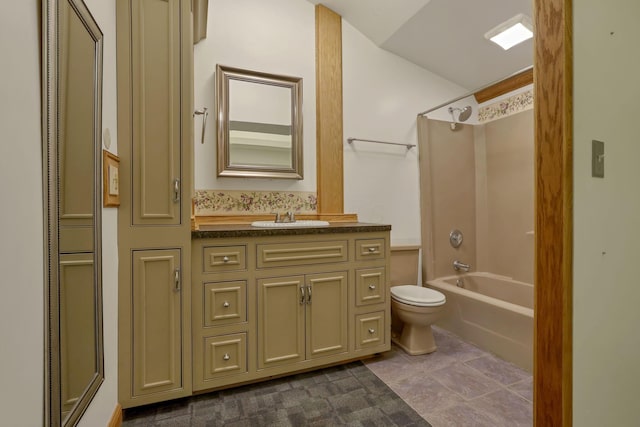 full bathroom featuring toilet, shower / washtub combination, and vanity