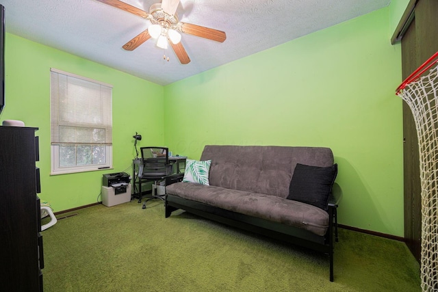 5965 Lucky Charm Dr, Galloway, OH 43119 - living area featuring carpet floors, a ceiling fan, baseboards, and a textured ceiling