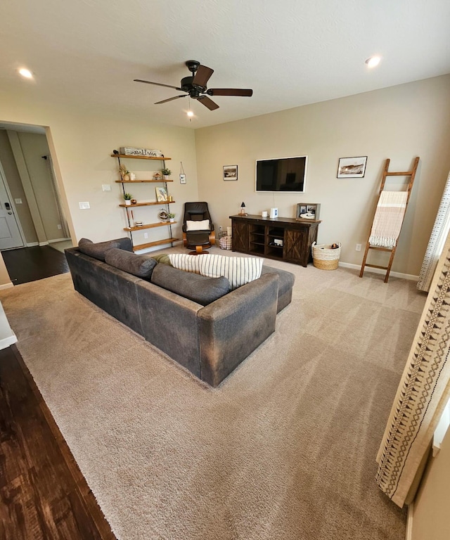 7540 Twisted Bark Dr, Canal Winchester, OH 43110 - living room featuring ceiling fan, baseboards, and recessed lighting