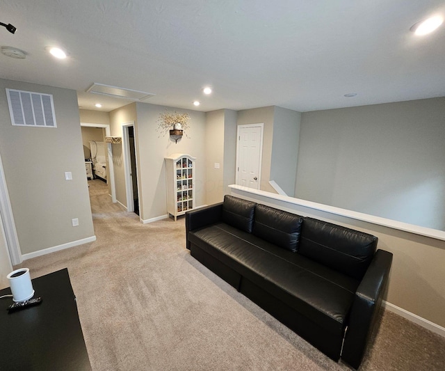 7540 Twisted Bark Dr, Canal Winchester, OH 43110 - living room featuring light colored carpet, recessed lighting, and baseboards