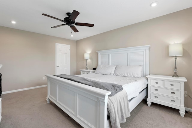 7540 Twisted Bark Dr, Canal Winchester, OH 43110 - bedroom featuring light colored carpet, recessed lighting, and a ceiling fan