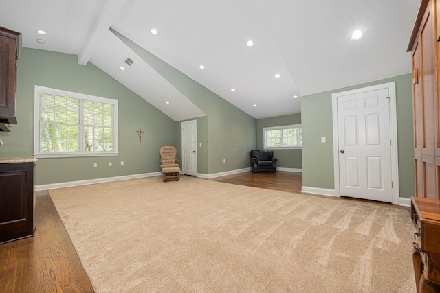 366 W S St, Worthington, OH 43085 - unfurnished living room with carpet flooring, recessed lighting, and wood finished floors