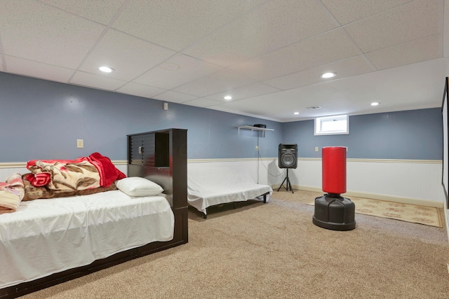 4966 Brice Creek Dr, Canal Winchester, OH 43110 - carpeted bedroom with a wainscoted wall, a paneled ceiling, and recessed lighting