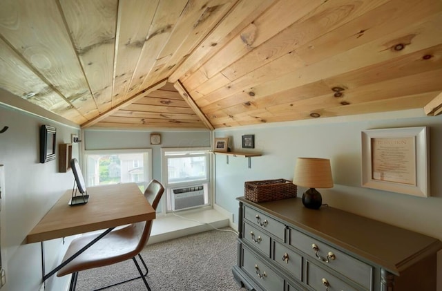 841 E Mulberry St, Lancaster, OH 43130 - office featuring wood ceiling, vaulted ceiling, carpet, and cooling unit