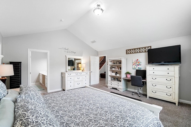 4481 Newport Loop E, Grove City, OH 43123 - carpeted bedroom featuring lofted ceiling, baseboards, and a desk