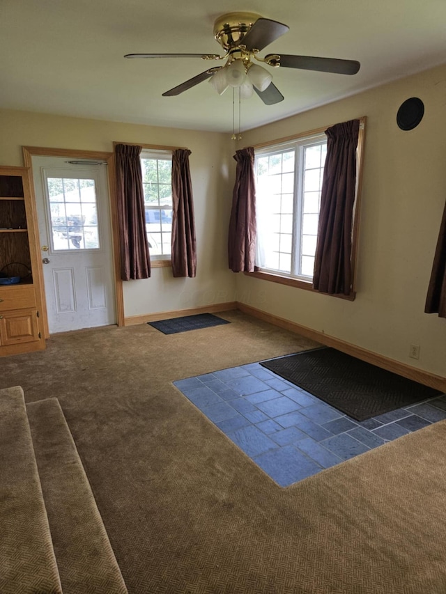 36 Johnson Rd, The Plains, OH 45780 - entrance foyer featuring carpet flooring, a ceiling fan, and baseboards