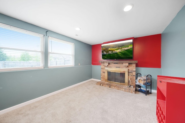 5309 Trillium Ct, Columbus, OH 43230 - carpeted living area with a fireplace, baseboards, and recessed lighting