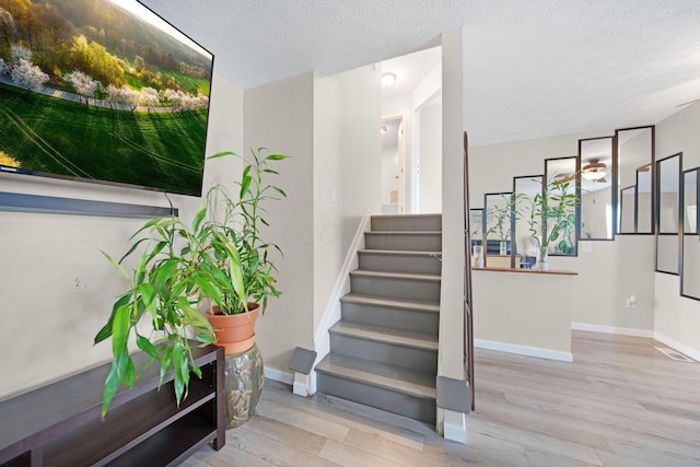 5309 Trillium Ct, Columbus, OH 43230 - stairway featuring wood finished floors, baseboards, and a textured ceiling