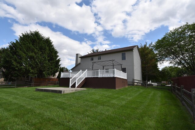 255 Oakview Ct, Pickerington, OH 43147 - rear view of house with a wooden deck, a chimney, a pergola, and stairway