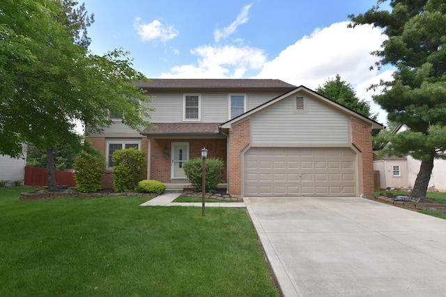 255 Oakview Ct, Pickerington, OH 43147 - traditional-style home featuring driveway, an attached garage, brick siding, a front lawn, and a shingled roof