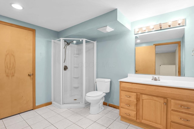 255 Oakview Ct, Pickerington, OH 43147 - bathroom with baseboards, a stall shower, vanity, toilet, and tile patterned floors