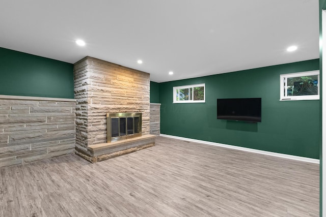 270 S Kellner Rd, Columbus, OH 43209 - unfurnished living room featuring wood finished floors, a large fireplace, recessed lighting, and baseboards