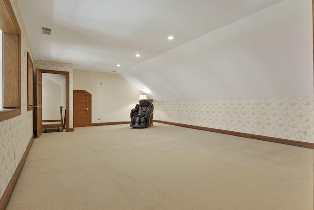 1200 Willow Rd, Springfield, OH 45502 - bonus room with wallpapered walls, carpet flooring, vaulted ceiling, baseboards, and recessed lighting