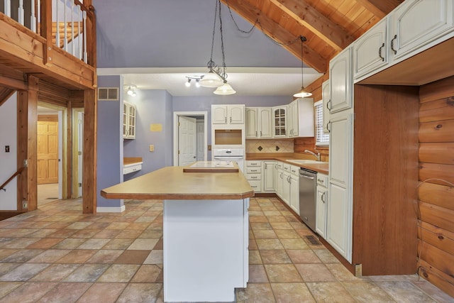 7760 Township Rd 177, Fredericktown, OH 43019 - kitchen featuring a sink, stainless steel dishwasher, a center island, glass insert cabinets, and light stone finish flooring