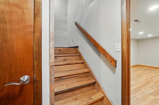 127 Saint Michelle St Unit 35B, Columbus, OH 43085 - stairway with recessed lighting, wood finished floors, and baseboards
