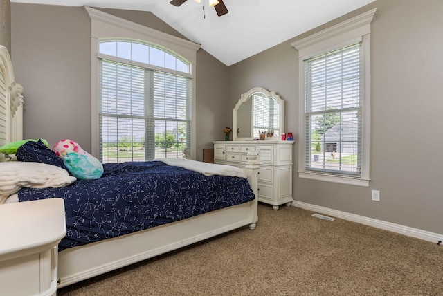 2036 Amber Wood Pl, Lancaster, OH 43130 - bedroom with lofted ceiling, light carpet, baseboards, and a ceiling fan