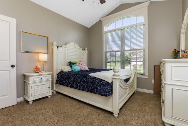 2036 Amber Wood Pl, Lancaster, OH 43130 - bedroom featuring carpet flooring, lofted ceiling, baseboards, and ceiling fan