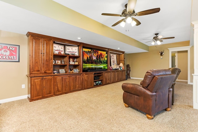 2036 Amber Wood Pl, Lancaster, OH 43130 - carpeted living area with ceiling fan, baseboards, and recessed lighting