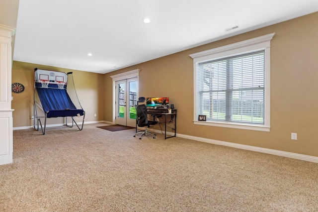 2036 Amber Wood Pl, Lancaster, OH 43130 - carpeted office space with french doors, recessed lighting, and baseboards
