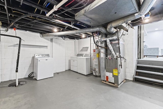 1530 Lexdale Dr, Reynoldsburg, OH 43068 - unfinished below grade area with gas water heater, washer and dryer, heating unit, and concrete block wall