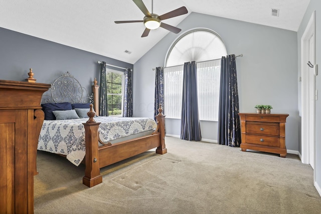 6542 Lakeview Cir, Canal Winchester, OH 43110 - carpeted bedroom featuring vaulted ceiling, ceiling fan, and baseboards