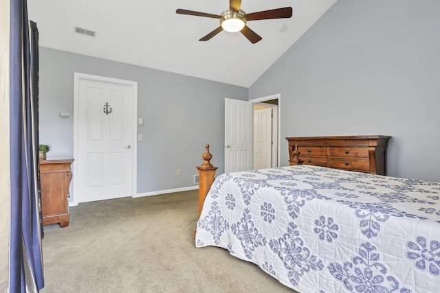 6542 Lakeview Cir, Canal Winchester, OH 43110 - bedroom with carpet floors, high vaulted ceiling, baseboards, and ceiling fan