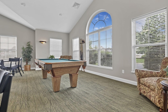 6542 Lakeview Cir, Canal Winchester, OH 43110 - playroom with pool table, high vaulted ceiling, and baseboards