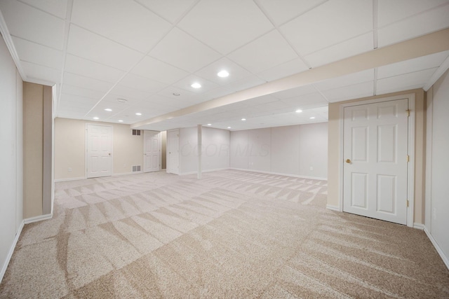 272 Trail E, Etna, OH 43062 - finished basement with light colored carpet, baseboards, recessed lighting, and a paneled ceiling
