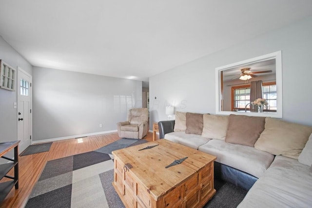 164 Sturbridge Rd, Columbus, OH 43228 - living room featuring wood finished floors, a ceiling fan, and baseboards