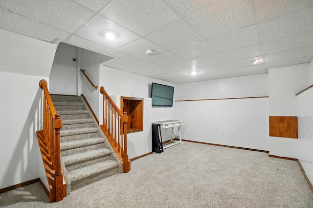 7221 Dewfall Dr, Reynoldsburg, OH 43068 - finished basement featuring carpet, baseboards, stairs, and a drop ceiling
