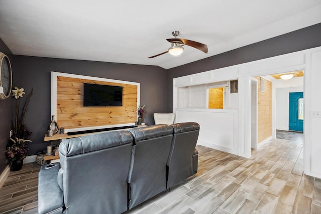 1267 N Dundee Trl, Bucyrus, OH 44820 - living area with wood tiled floors, a ceiling fan, and baseboards