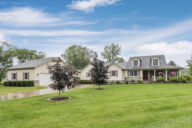 8270 Windy Hollow Rd, Johnstown, OH 43031 - new england style home with a porch, an attached garage, and a front yard