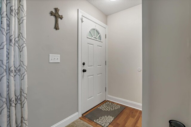 8270 Windy Hollow Rd, Johnstown, OH 43031 - entryway featuring baseboards, wood finished floors, and a textured ceiling