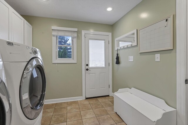 8270 Windy Hollow Rd, Johnstown, OH 43031 - laundry area with washer / clothes dryer, cabinet space, baseboards, and recessed lighting