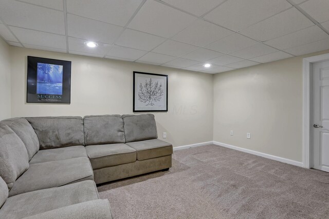 8270 Windy Hollow Rd, Johnstown, OH 43031 - living room with a paneled ceiling, carpet, baseboards, and recessed lighting