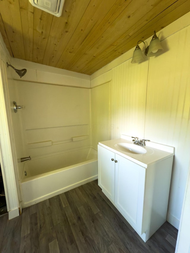 140 Sycamore St, Glouster, OH 45732 - bathroom with wood ceiling, wood finished floors, bathing tub / shower combination, and vanity