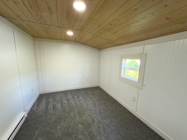 140 Sycamore St, Glouster, OH 45732 - carpeted spare room featuring a baseboard heating unit, wood ceiling, baseboards, and recessed lighting