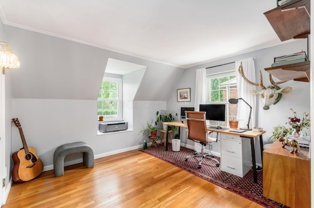 232 N Stanwood Rd, Columbus, OH 43209 - office space with light wood-style flooring, plenty of natural light, crown molding, baseboards, and lofted ceiling