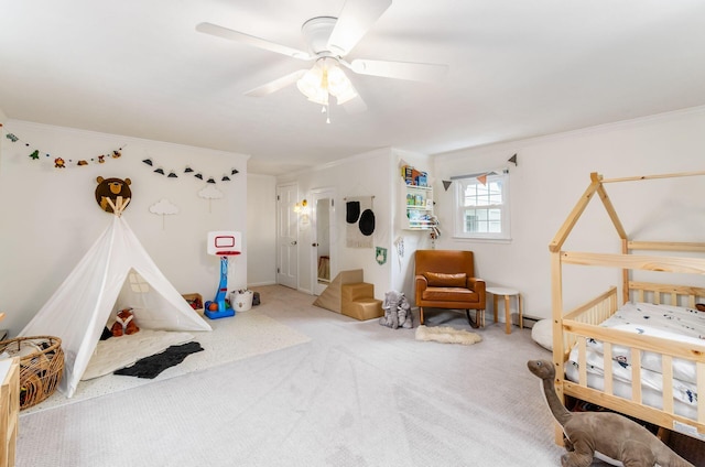 232 N Stanwood Rd, Columbus, OH 43209 - carpeted bedroom featuring crown molding and a ceiling fan
