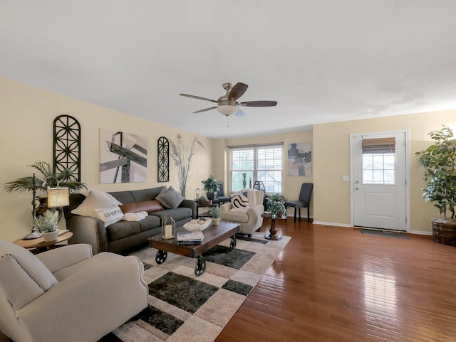 6010 Turnwood Dr Unit 703, Westerville, OH 43081 - living room featuring plenty of natural light, wood finished floors, ceiling fan, and baseboards