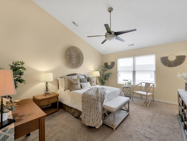 6010 Turnwood Dr Unit 703, Westerville, OH 43081 - bedroom featuring light carpet, vaulted ceiling, ceiling fan, and baseboards