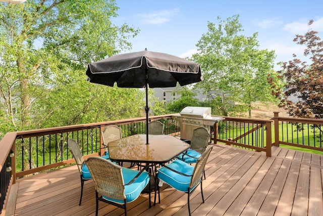 369 Highbanks Valley Ct, Newark, OH 43055 - wooden terrace featuring outdoor dining space and a grill