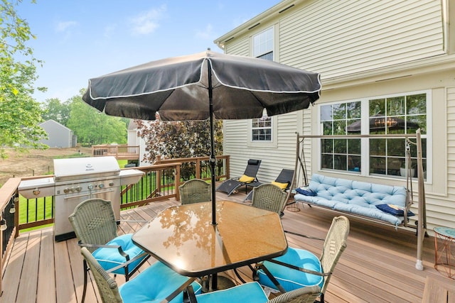 369 Highbanks Valley Ct, Newark, OH 43055 - wooden deck featuring grilling area and outdoor dining space