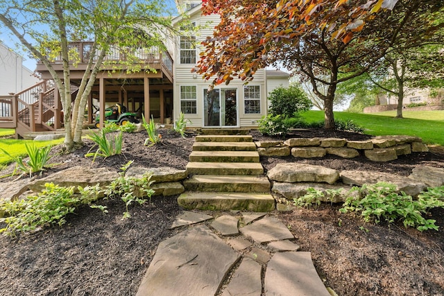 369 Highbanks Valley Ct, Newark, OH 43055 - rear view of house with a wooden deck and stairs
