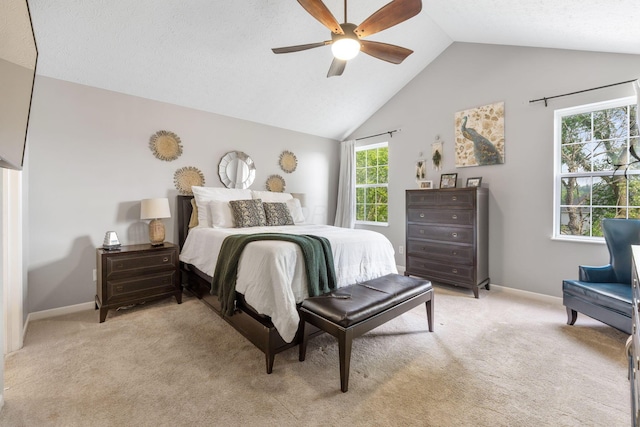 369 Highbanks Valley Ct, Newark, OH 43055 - bedroom with lofted ceiling, light carpet, and a ceiling fan