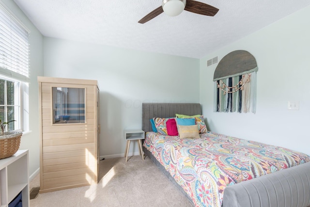 369 Highbanks Valley Ct, Newark, OH 43055 - bedroom with carpet flooring, a textured ceiling, and a ceiling fan