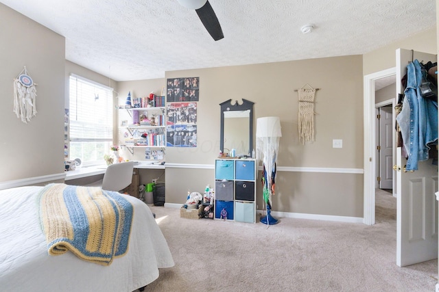 369 Highbanks Valley Ct, Newark, OH 43055 - bedroom featuring carpet floors, a textured ceiling, and a ceiling fan