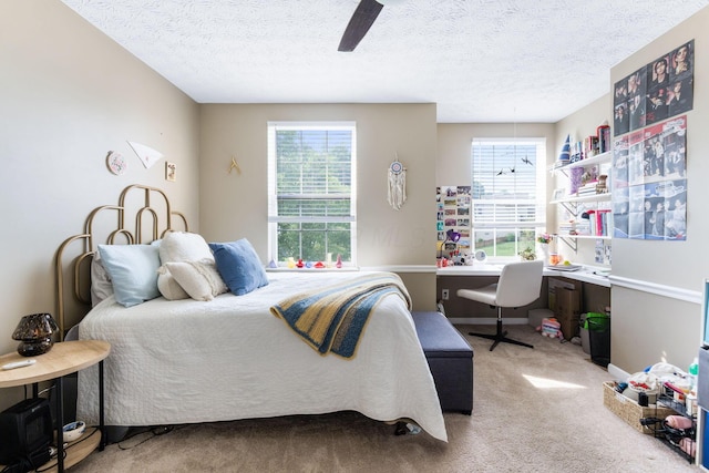 369 Highbanks Valley Ct, Newark, OH 43055 - bedroom featuring carpet, a textured ceiling, ceiling fan, and a desk
